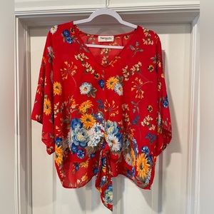 Floral Tie Front Blouse! - Small